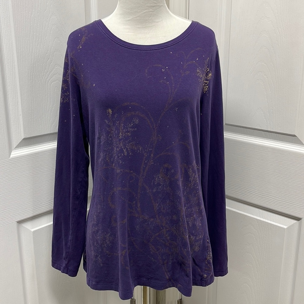 Coldwater Creek Purple Glitter Long Sleeve Tee Medium